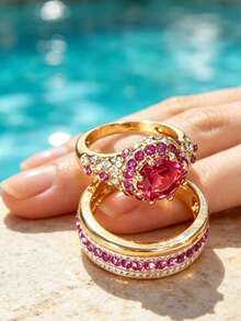 Gmzalx Glamorous Shiny Round Red Halo Fashion Set, Perfect For Anniversary And Birthday Gifts - Red - View 8