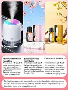 Portable 200ml Mini Cold Mist Aromatherapy Humidifier Set, Suitable For Car/Home, USB Powered, 3 Colors Optional, With Color-Changing LED Night Light, Ultra-Quiet Operation, Auto Shut-Off, Includes 6 Essential Oils, Ideal Gift Choice - A - View 19