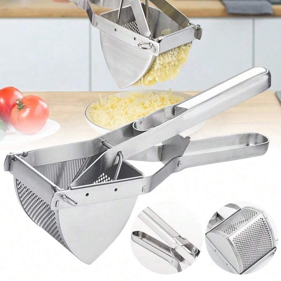 Edelstahl-Kartoffelpresse Mit Gutem Griff, Professioneller Handstampfer Für Kartoffeln, Obst – Ideal Für Cremiges Kartoffelpüree, Selbstgemachten Effiziente Küchenvorbereitung - Silber - Übersicht 1