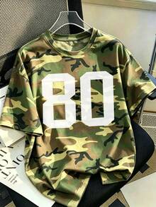 [Retour à l'école] 1 pièce T-shirt à manches courtes imprimé pour les filles préadolescentes, T-shirt d'été décontracté à col rond, convient pour l'uniforme scolaire quotidien, les courses, les jeux, les vêtements pour jeunes étudiants, top d'été pour enfants - Militaire verte - Voir 2