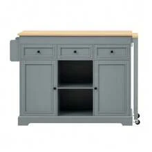 Kitchen Island On Wheels, Kitchen Island With Retractable Dining Space, Spice Rack And Drawers, Mobile Freestanding Kitchen Island, Ideal For Kitchen And Dining Room (Grey) - 灰色 - 查看 6