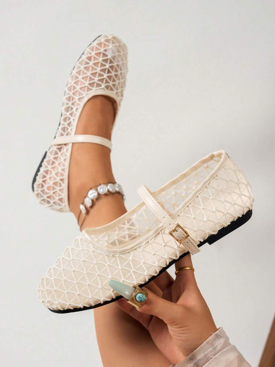 Summer New Ballet Style Flat Shoes For Women, Mesh Buckle Design, Suitable For Daily Wear And Commuting - Chantilly - View 1