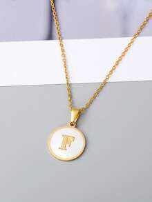 1pc 18k Gold Plated Titanium Steel Necklace With Seashell Pendant, A To Z Alphabets Personalized Necklace Best Gift For Daughter And Suitable For Women - Gold - View 25