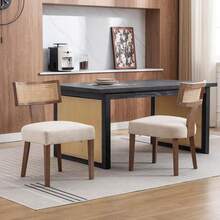 WAHSON OFFICE CHAIRS Kitchen Dining Chairs Wooden Set Of 2 Upholstered Side Chairs Armless With Rattan Backrest - Beis - Ver 7