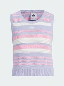Adidas Spring/Summer Women's Fashion Slim Fit Dopamine Knit Comfortable Sports Casual Round Neck Tank Top JI7053 - Light Purple/white/pink - View 1