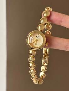 1pc Square Bamboo Quartz Watch In Gold/Silver Color, Suitable For Daily Wear And Perfect As Birthday/Christmas Gift - Gold - View 9