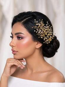 1 pieza Diadema elegante con cristales falsos de strass, accesorio para el cabello minimalista de uso diario para mujeres, adecuado para boda, novia, fiesta, festival, baile - Champán - Ver 5