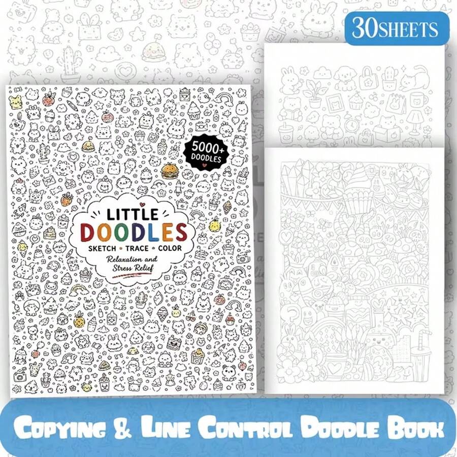 5000+ Doodle Tracing & Coloring Book, 28.45*20.83cm Large Format, Single-Sided Thick Paper, Ink-Resistant, Massive Collection Of Cute Doodle Patterns, Combines Line Tracing & Coloring,Enhancing Creativity, Beautifully Designed - Single Piece - View 1
