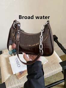 Premium Luxury Women's New Fashion Crescent Underarm Small Bag, Textured Oil Wax Leather Shoulder Crossbody Bag - Coffee - View 2