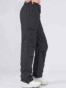GRIM PANDA 1pc Women's Quick-Dry UPF Sun Protection Cargo Pants, Drawstring Waist, Shell Outdoor Hiking Running Travel Sports Pants Fall - Grey - View 3