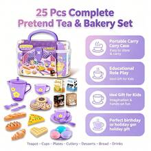 25pcs Girls Tea Party Set, Realistic Kitchen Toy With Desserts And Snacks, Plastic Teacups And Tableware Toy Set, With Portable Storage Box, Holiday Gift For 2+ Years Old Toddlers - Multicolor - View 7