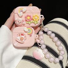 3D Puppy Pearl Earphone Case Protective Cover 3D Puppy + Pink Chain, Rainbow Flower Cartoon Doll Earphone Protective Case Doll Apple 1/2/3/4 Generation & Pro/Pro2 Universal Model - Pink Puppy - View 2