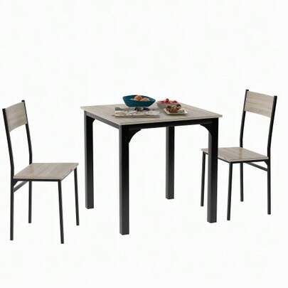 Living Room Set, Dining Table Set With 2 Chairs, For Balcony & Dining Room & Living Room, Natural Color