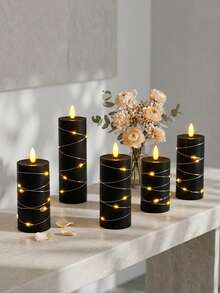 5pcs Flameless Candle Lights With Remote Control, Timer/Remote, Battery Operated Embedded Flickering String Lights, Suitable For Home, Halloween, Christmas, Birthday, Gift, Proposal, Wedding, Party - Black String Lights - View 1
