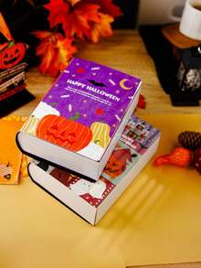 Halloween Gift Box Book-Shaped Packaging Box, Creative Pumpkin & Witch Pattern, Eerie Holiday Jewelry Storage Box, Mysterious Party Favor Supplies, Unique Room Desktop Decor, Novelty Display Box - Multicolor - View 8