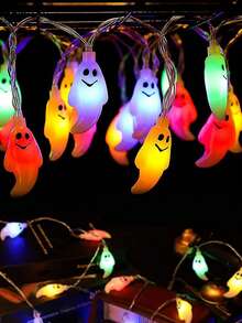 1pc Halloween Ghost Face String Lights, Battery Operated, Smiling Ghost LED Lights, Halloween Decoration, Holiday Party Indoor Wall Decor Lights, Create Spooky Atmosphere - Ghost - View 8