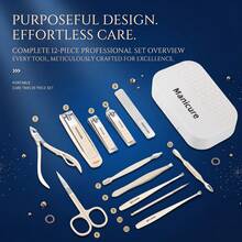 12pcs Professional Manicure & Pedicure Nail Care Set, Stainless Steel Beauty Tools With Portable Travel Storage Box, Suitable For Home And Salon Use - Apricot - View 2