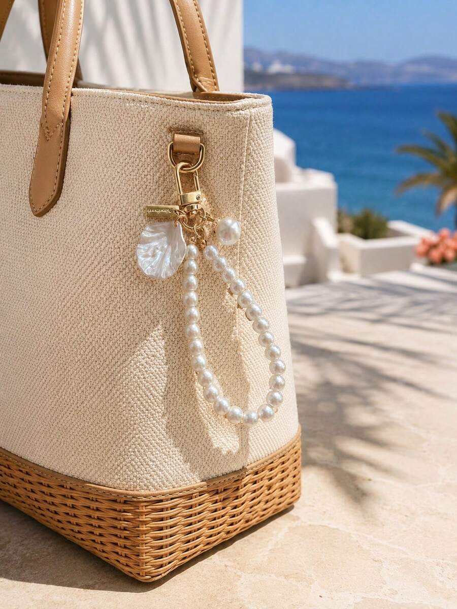 1 Peça Decoração de Bolsa com Pérola de Concha (Enfileiramento de Pérolas Feito à Mão, Calculado por Comprimento, Quantidade de Pérolas Varia) - Branco - Visão 1