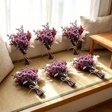 6Pcs Mini Dried Flower Bouquets Natural Dried Flowers For Vase Table Centerpieces DIY Crafts Home Wedding Decor - Red - View 3