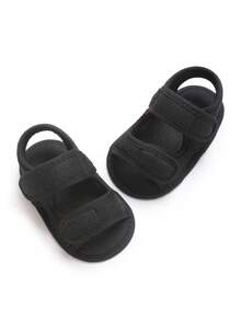 Solid Color Mesh Infant Sandals, Double Hook And Loop, Breathable, Non-Slip Soft Sole, Back Strap, Newborn Summer Anti-Slip Infant Pre-Walker Shoes - Black - View 3
