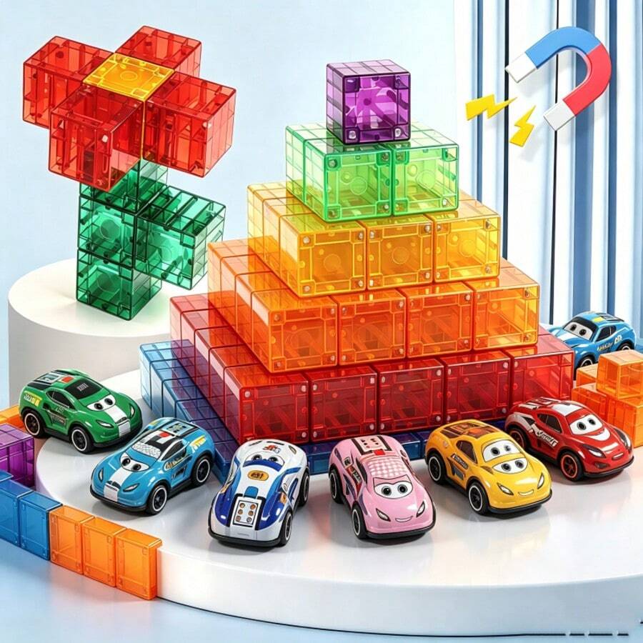 2.5cm Magnetic Stacking Cubes, Small Car Toy; Suitable For Children, Sensory And Montessori Educational Toys Large Magnetic Building Blocks, Magnetic Stacking Cubes, Suitable For Children, Sensory And Montessori Toys, Suitable For 3 Years Old Boys And Girls (Random Color) 2.5 - Multicolor - View 1