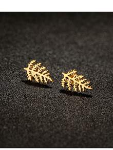 1 par de pendientes de acero inoxidable con diseño de hoja, pendientes de planta clásicos y sencillos para mujer, joyería para fiesta y regalo - GED652 - Ver 1