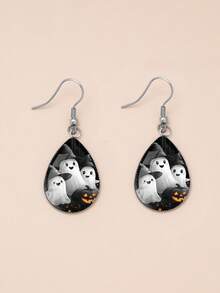 1 Pair Halloween Cute Ghost Pattern With 316 Stainless Steel Water Drop Earrings Suitable For Women's Daily Wear - White - View 7