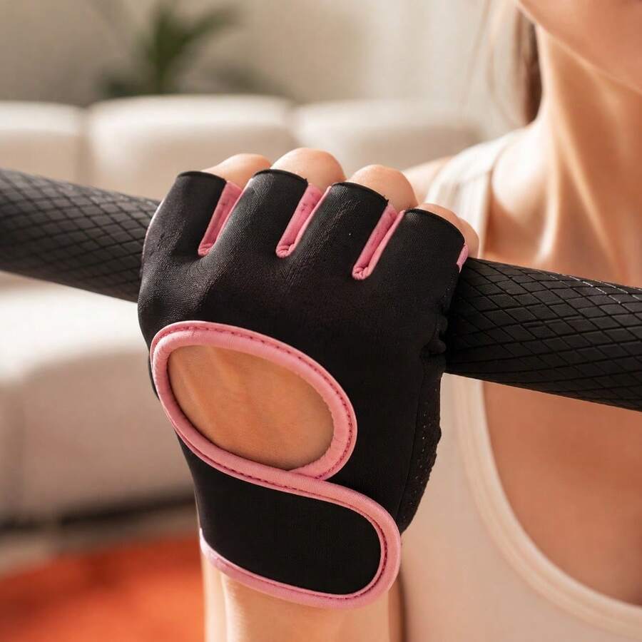 Unisex Half-Finger Fitness Gloves, Breathable Knitted Fabric, Non-Slip Palm Grip, Lightweight Fit, Suitable For Weightlifting, CrossFit And Gym Training - Multicolor - View 1
