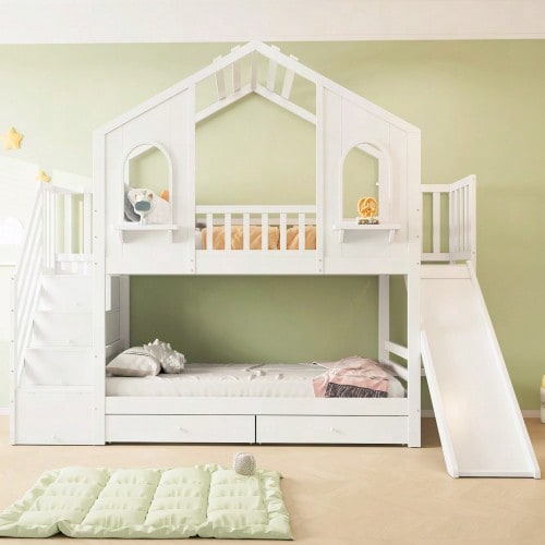 Children's Bunk Bed 90 X 200 Cm, House-Shaped With Curved Windows - White - View 4