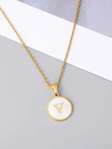 1pc 18k Gold Plated Titanium Steel Necklace With Seashell Pendant, A To Z Alphabets Personalized Necklace Best Gift For Daughter And Suitable For Women - Gold - View 26