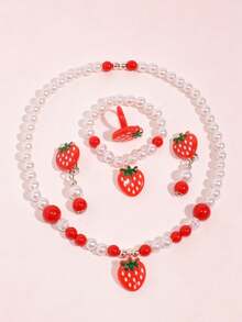 5pcs/Set Children's Sweet & Cute Strawberry Jewelry Set, Includes Necklace, Bracelet, Ring And Earrings, Suitable For Holiday Parties, Daily Wear - Multicolor - View 7