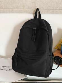 Dedoo Ransel Pelajar, Tas Bahu Ganda Nilon dengan Kantong Depan, Ringan dan Tahan Air, Tas Gaya Minimalis Kasual untuk Perjalanan Sehari-hari Pelajar - Hitam - View 2