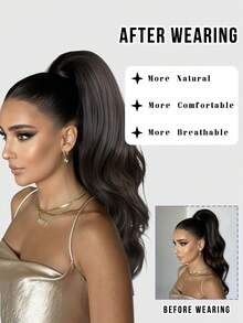 7JHH WIGS 28-Inch Long Mocha Brown Body Wave Ponytail Extension For Women Drawstring & Clip-In Secured, Synthetic Hairpiece Perfect For Everyday Styling Use, Halloween - Mocha Brown - View 4