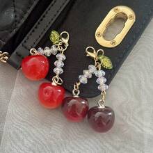 Sweet Cherry Crystal Beaded Pendant, Creative Flip Bag Zipper Charm, Phone Chain, Notebook Decoration, Bag Accessory - Multicolor - View 1