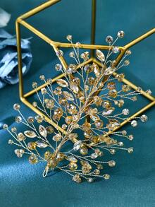 1 pieza Diadema elegante con cristales falsos de strass, accesorio para el cabello minimalista de uso diario para mujeres, adecuado para boda, novia, fiesta, festival, baile - Champán - Ver 7