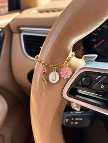 Elegant Letter Car Steering Wheel Pendant, Gold-Plated Chain With Tulip And Daisy Charms, Car Interior Decoration, Car Accessories, Travel Companion - Steering Wheel Decorative Chain - View 8