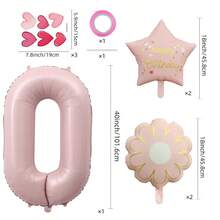 40 Inch Pastel Printed Number Foil Balloon Set, Floral & Heart Pattern Digital Mylar Balloons With Daisy Flower & Happy Birthday Star Balloons, Neutral Milestone Birthday Party Decorations, Photo Booth Supplies - Flower Balloon - View 28