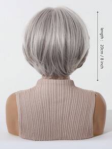 8英吋漸層灰色精靈短髮假髮附瀏海，短直合成髮，耐熱，女性日常配戴，萬聖節聖誕嘉年華派對，輕量透氣，時尚柔軟蓬鬆，休閒易安裝，節日表演生日派對 - 漸變灰色 - 查看 5