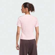 Adidas Originals Striped Logo Crew Neck Slim Fit Cropped T-Shirt Women's Pink - Pink - View 2