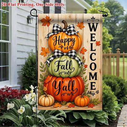 2D Flat - 2D Flat Printed Garden Flag 1pc, Autumn Welcome Pumpkin Garden Flag - Single-Sided Print, Durable Outdoor Decor, Suitable For Home And Yard, Holiday Decoration, Pole Not Included