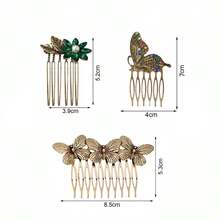 5pcs Women's Vintage Hair Combs Decor, Butterfly Flower Leaf Pearl Rhinestone Metal Hair Combs With Teeth Clips, Crystal Bridal Hair Pins, Suitable For Wedding Accessories, Daily Wear, Halloween - Multicolor - View 6