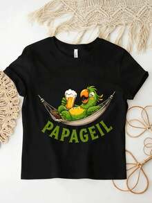 T-shirt oversize retrò Y2K per uomo e donna - Stampa pappagallo e birra, vestibilità ampia, adatta per tutto l'anno, lavabile in lavatrice, Ur Clothing - Indietro - Visualizzare 2