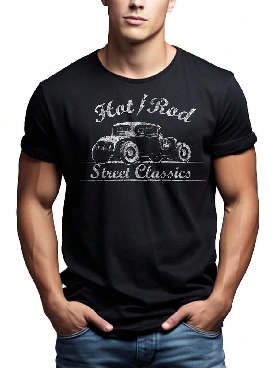 Eu Large,Halloween,26zeh Mannequin Homme,Rockabilly Men's T-Shirt Hot Rod Black - 黑色 - 查看 1