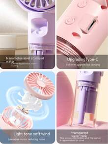 Minimalist Handheld Mist Fan - USB Rechargeable Small Fan, 4-Speed Wind + Mist Function, Suitable For Camping, Office, Business Travel, Outdoor, Makeup, Commuting Scenarios, Summer Fan, 3-In-1 Handheld, Neck-Hanging, Desktop Functions, Fans, Holiday Essentials - Multicolor - View 8