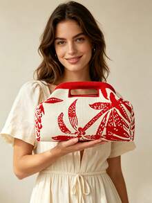 Fashionable Contrast Color Geometric Leaf Clutch, Woven Purse Handheld Clasp Knitted Handbag, Party Evening, Vacation Beach, Daily Commute Gift - Multicolor - View 6