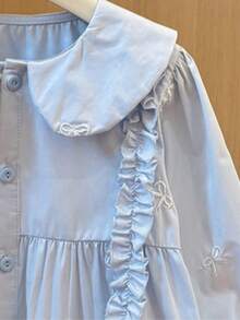 Girls Long Sleeve Doll Blouse With Frill Trim, Spring New Korean Style Sweet French Design - Baby Blue - View 5