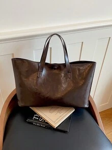 女款大容量托特包，時尚百搭休閒極簡通勤單肩包 - 咖啡 - 查看 10