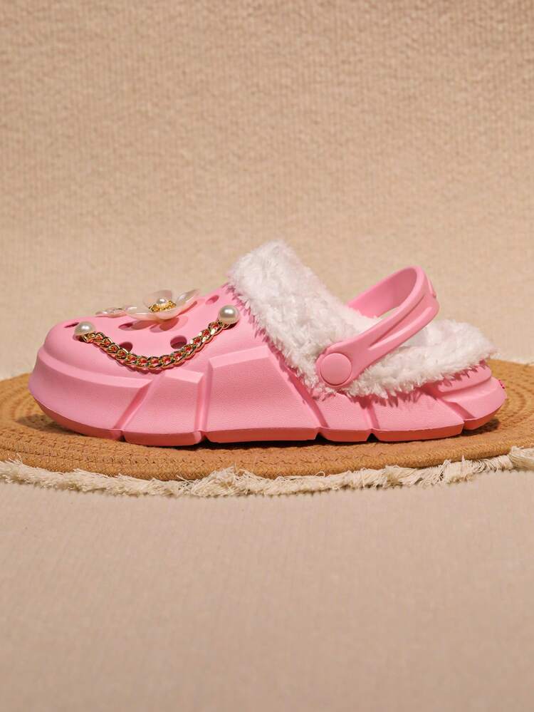 HOEASE Girl's Winter Plush Lining Garden Clogs, EVA Soft Sole Comfortable House Slipper With Slip-On Design, Ideal Gift For Halloween And Christmas - Pink - View 6