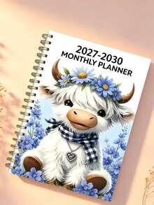 2027-2030 Monthly Planner, 4-Year Calendar, Purple Floral Highland Cow Theme Cover Design Diary, Annual Schedule Planner, Monthly Tab Pages, 48-Month Calendar, 5.5x8.3 Inch Thick Paper - A - View 1