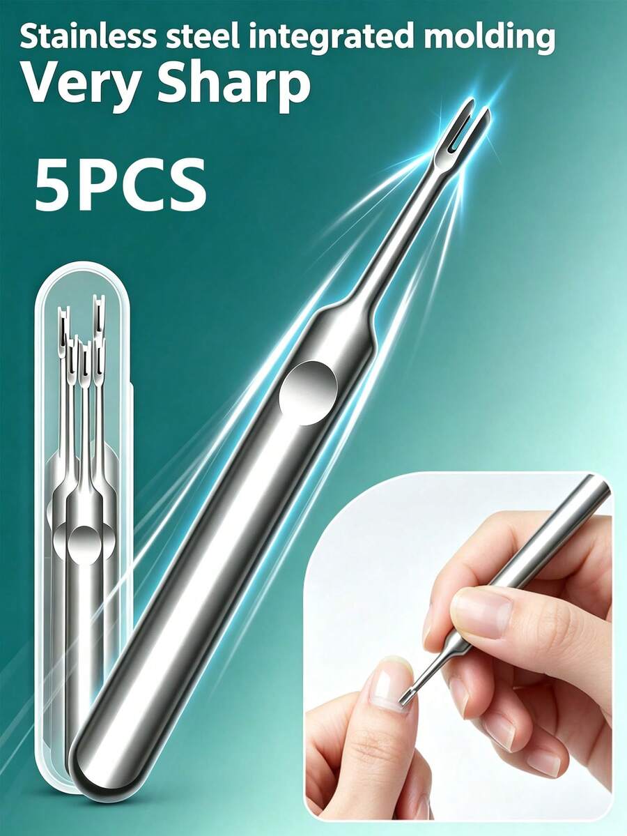 1/5 buah Pemangkas Kutikula Stainless Steel, Alat Perawatan Kutikula Genggam Mudah, Pendorong dan Pemotong Kutikula Perak, Alat Manikur Gagang Cekung Tebal, Dengan Kotak Penyimpanan Portabel - pendorong kutikula kuku - View 1